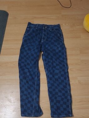 Vans High-Rise Checkerboard Jeans in Dark Blue